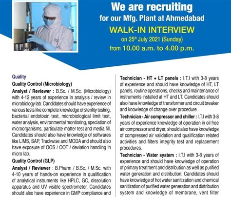 Zydus Cadila Pharma Manufacturing Plant Based at Ahmedabad Walk-In ...