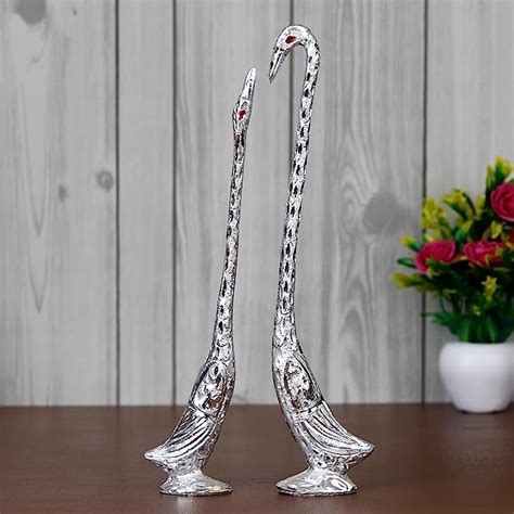 eCraftIndia Silver Metal Kissing Swan Couple Statues Love Birds ...