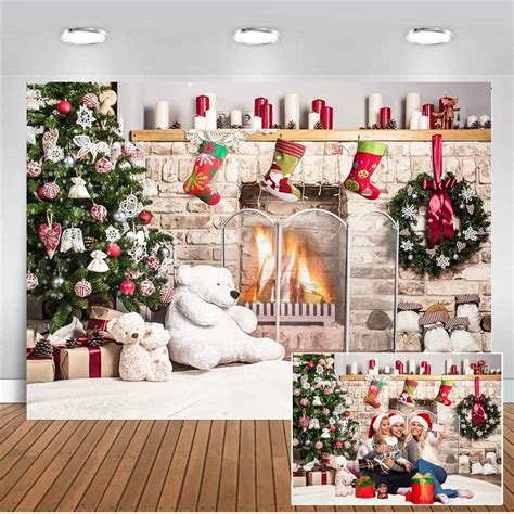 Buy CHAIYA 7x5ft Christmas Fireplace Theme Photography Backdrops ...