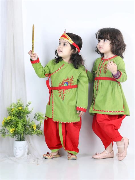BownBee Cotton Janmasthami Embroidered Kanhaiya Dhoti Kurta for Boys D