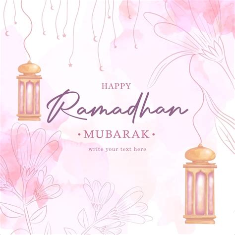 Hand painting of arabic lantern with line of pink flowers on ramadhan ...