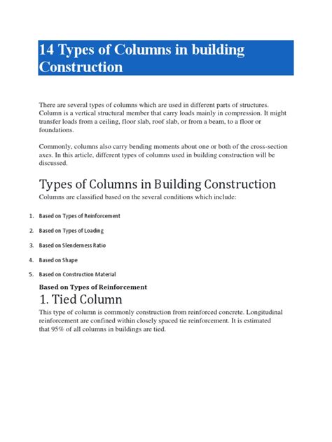 14 Types of Columns | PDF | Column | Beam (Structure)
