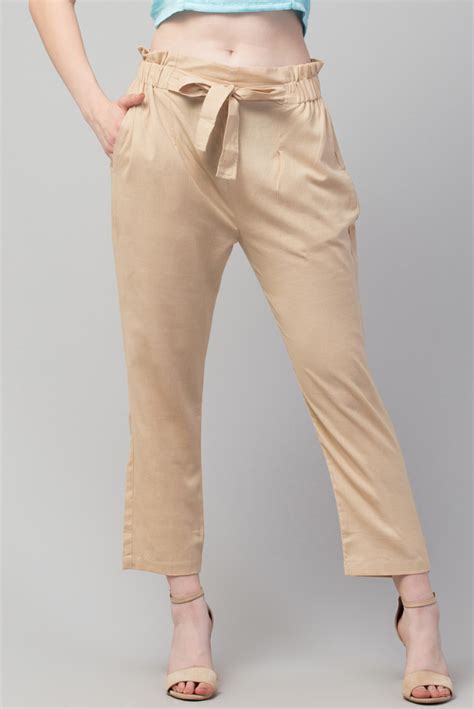 Cream Linen Ankle Trousers | Ankle Length Linen Pants Palazzo | SAINLY