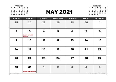 May 2021 Calendar UK with Holidays | Monthly calendar printable ...