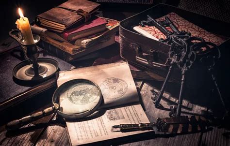 Download wallpaper pen, candle, book, still life, keys, magnifier ...