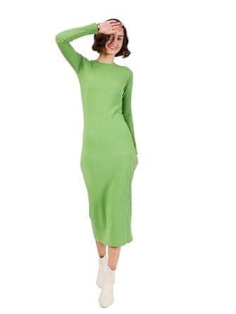 Buy SASSAFRAS Women's Rib Below Knee Bodycon (SFDRSS11579_Green_M) at ...