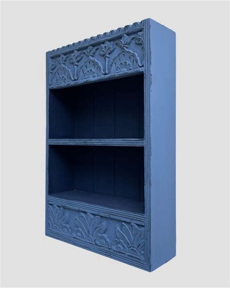 Vintage Rustic Blue Hand Carved Wooden Wall Shelf Cabinet Handcrafted ...
