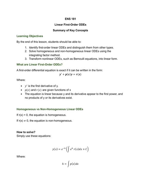 Image result for Linear ODEs Examples