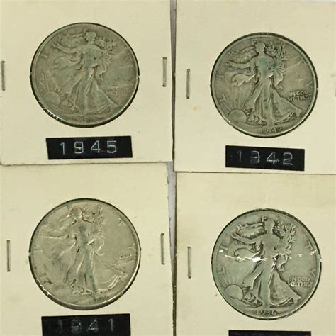 LOT OF 4 USA SILVER 50 CENT PIECES 1936 1941 1942 1945 - Schmalz Auctions