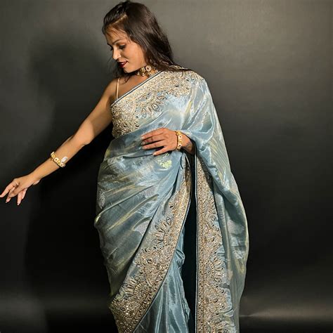 Ethnic Motifs Blue Embroidered Sequinned Saree – RCM APPARELS PRIVATE ...
