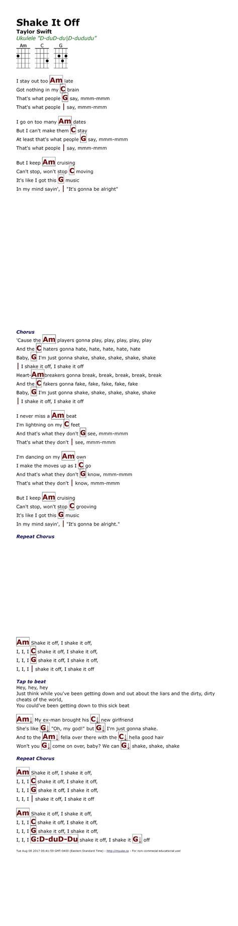 Shake It Off (Taylor Swift) - Ukulele Chords and Songs