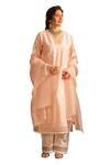 Buy Peach , Chanderi, Cotton, Organza Embroidery Chandni Kurta Pant Set ...