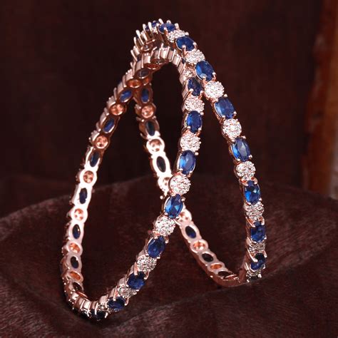 Estele Rosegold Plated Glistening Blue American Diamond Bangles |Avail