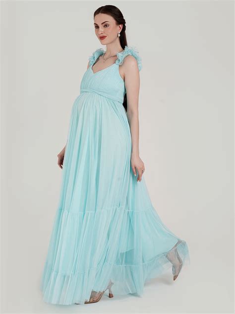 Buy 2 in 1 Blue Maternity Photoshoot Gown with Detachable Train