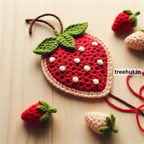 Strawberry Crochet Appliques and Coaster Ideas in Cotton Yarn