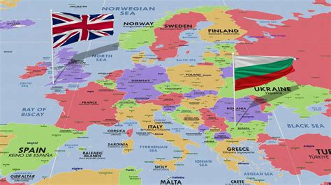 Bulgaria and United Kingdom Flag Waving with The World Map, Seamless Loop in Wind, 3D Rendering ...