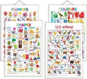 Set of 4 Flowers, Colours, Shapes and Hindi Varnamala Early Learning ...