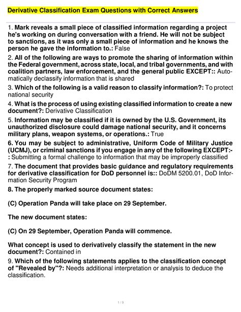 Derivative Classification Exam Questions with Correct Answers ...