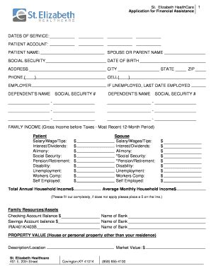 Fillable Online St Elizabeth HealthCare 1 Application for Financial Fax ...