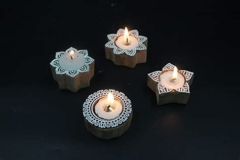 Buy Wooden Candle Holder for Home Decor in Wooden Block Style Heena ...