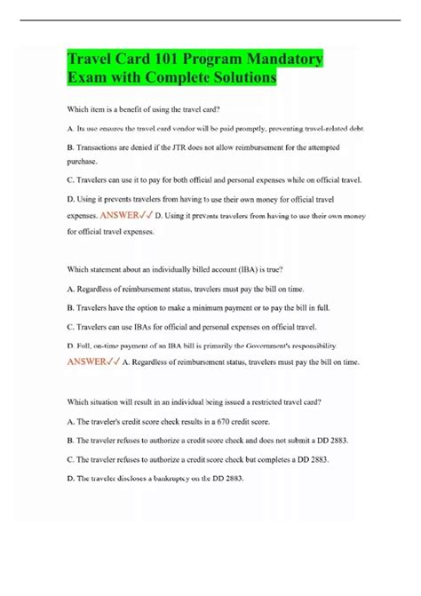 Travel Card 101 Program Mandatory Exam with Complete Solutions - Travel ...
