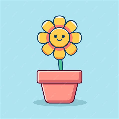 Premium Vector | Vector cute flower in pot cartoon illustration