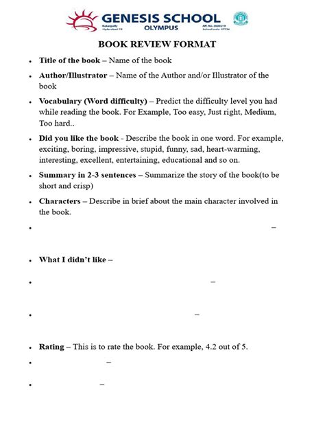 Image result for Book Review Format ISC Class 12