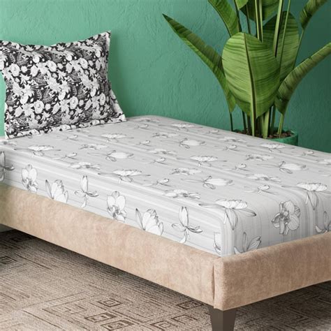 Buy PORTICO Marvella Grey Printed Cotton Single Bedsheet Set ...