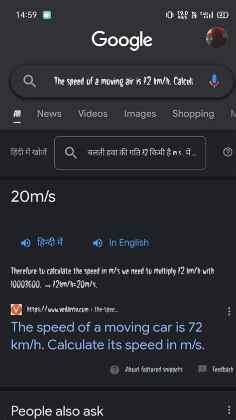 The speed of a moving air is 72 km/h. Calculate its speed in m/s ...
