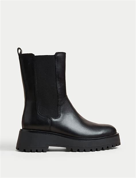 Buy Leather Chelsea Flatform Ankle Boots at Marks & Spencer