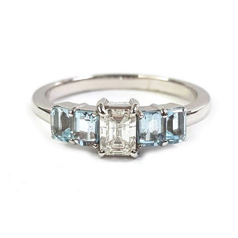 Buy Whiteblue Topaz Five Stone Band 925 Silver Emerald Cut Topaz Online ...