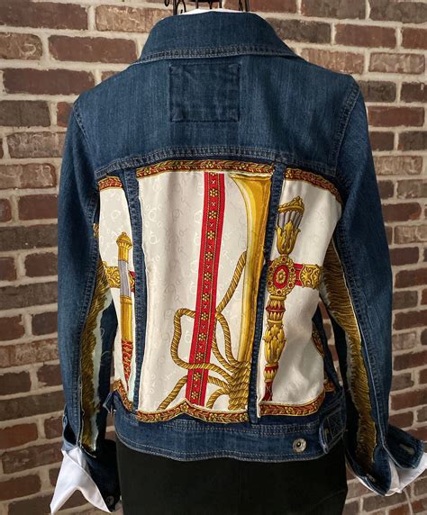 Embellished Denim Jacket, Upcycled Silk Scarf Hand Stitched One of a ...