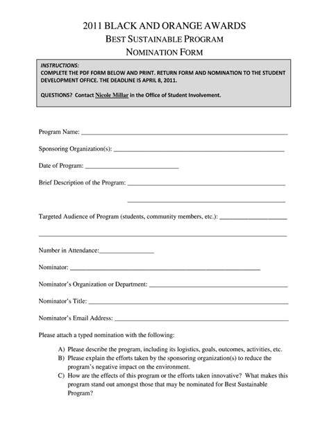Fillable Online Best Sustainable Program Nomination Form Fax Email ...