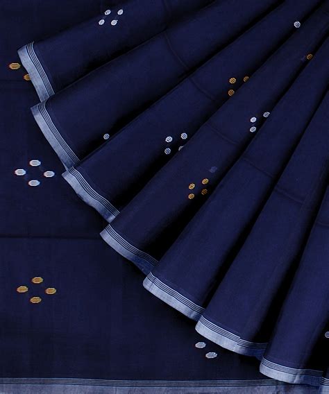 Midnight blue offwhite handloom cotton bengal saree – GoSwadeshi