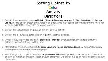 Sorting Clothes by Color Activity (The Creative Curriculum: Clothes Unit)