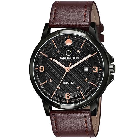 Buy Carlington Analog Men's Wrist Watch with Leather Strap + Brown ...