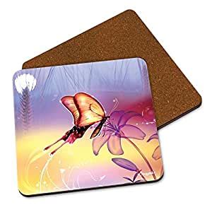 CRAZYINK Butterfly on Barley Field Printed Wooden Coasters Set of 2 (4 ...