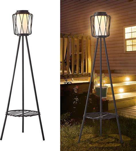DUJAHMLAND Metal Solar Floor Lamps with Plant Stand,Outdoor Waterproof ...