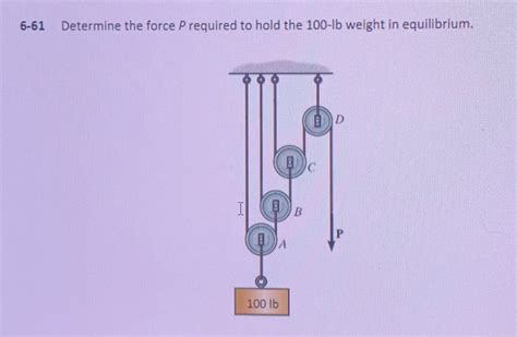 [Solved] 6-61 Determine the force P required to hold the 100-lb weight ...