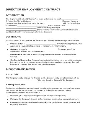 Director Employment Contract Template - Blank Fillable Template | Fill ...