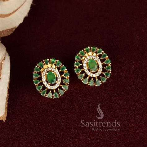 Sparkling American Diamond Gold Plated Stud Earrings - Sasitrends
