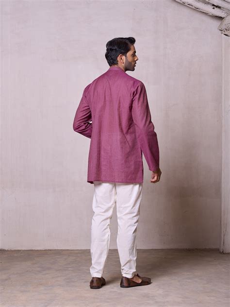Men's Violet Silk Linen Short Kurta – Fabric Pandit
