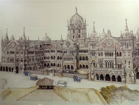 "Old Bombay Vt From Capital Cinema Top": Light Brown Pen Ink Painting ...