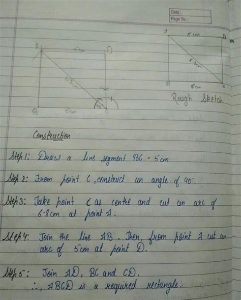 Construct a rectangle such that one side is5 cm and one ...