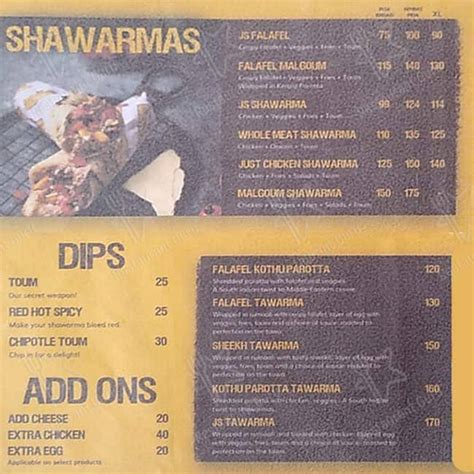 Menu at Just Shawarma, Bengaluru, building
