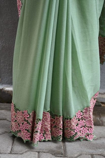 Green Cut Work Plain Pure Silk Mark Certified Tussar Silk Sarees ...