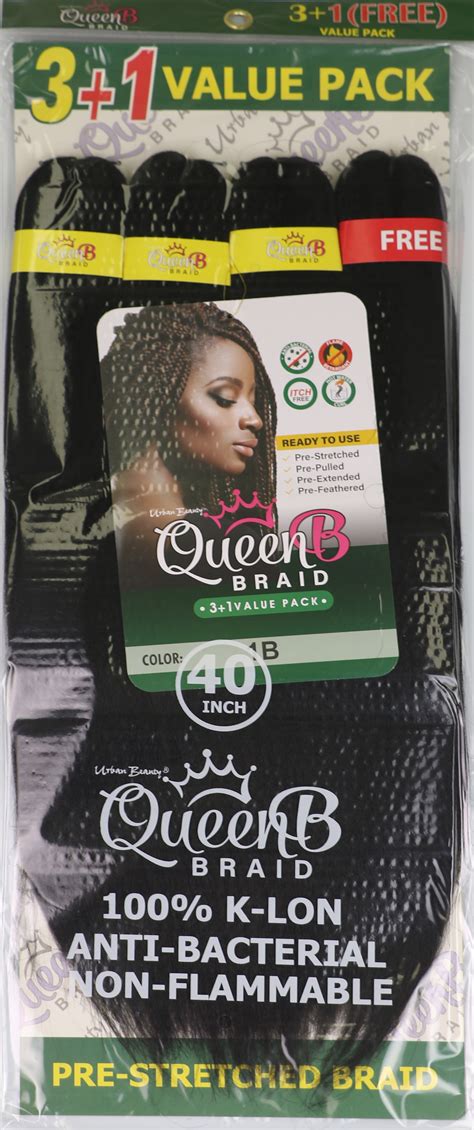 Urban Beauty Queen B Pre-Stretched Braiding Hair 4X Pack, 40 Inch, #1B ...