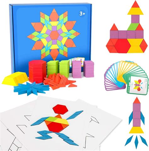 QUTTEL 155 Pcs Wooden Pattern Blocks Set Geometric Shape Puzzle ...