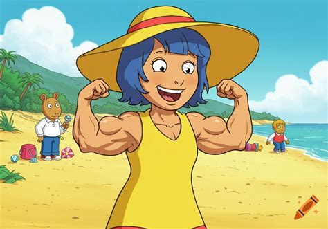 Jane Read from Arthur flexing her biceps on a beach in cartoon style ...
