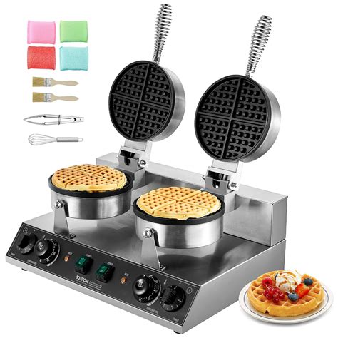 VEVOR Commercial Waffle Maker Dual-Head Round Waffle Iron 2460W Non ...